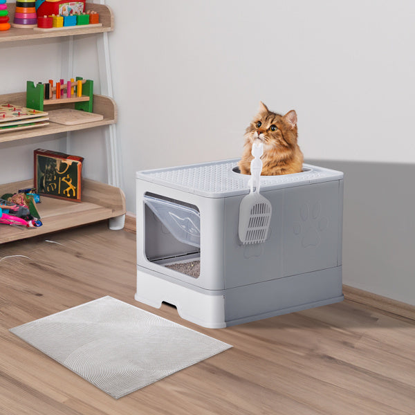 Enclosed Cat Litter Box with One-Way Access & Slide-Out Tray – Spacious, Odor-Control, and Easy to Clean