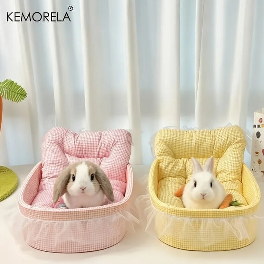 1PCS Fluffy Bunny Princess Nest Soft Plush Bed with Lace Edges Cozy Rabbit Bedding for Small Pets Hamsters Guinea Pigs