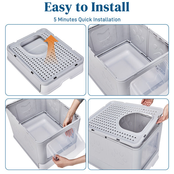 Enclosed Cat Litter Box with One-Way Access & Slide-Out Tray – Spacious, Odor-Control, and Easy to Clean