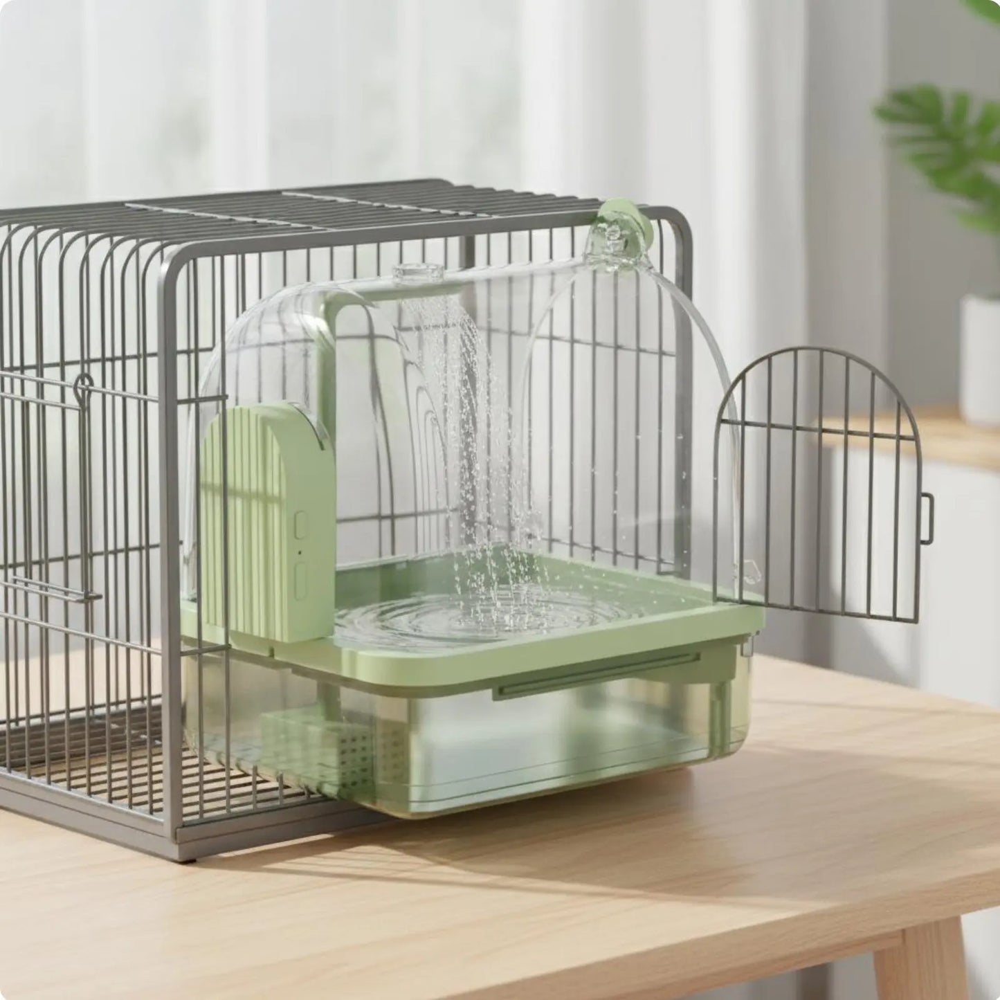 Hanging Avian Shower Transparent Panoramic View Enclosed Avian Bathing Box Parakeet Bath House Easy to Disassemble Pet Supplies