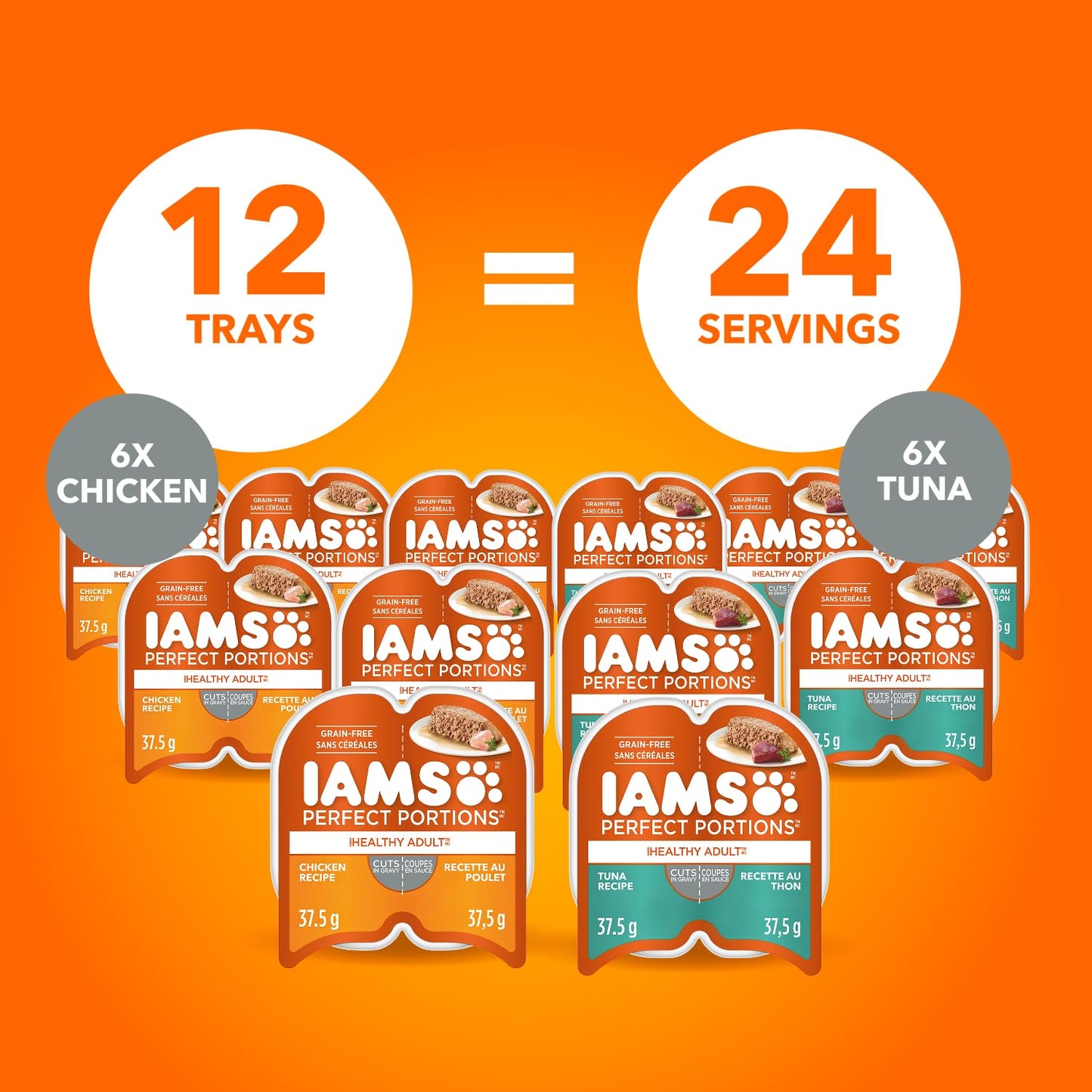IAMS Perfect Portions Chicken & Tuna Cuts in Gravy – 12 Trays (24 Servings)