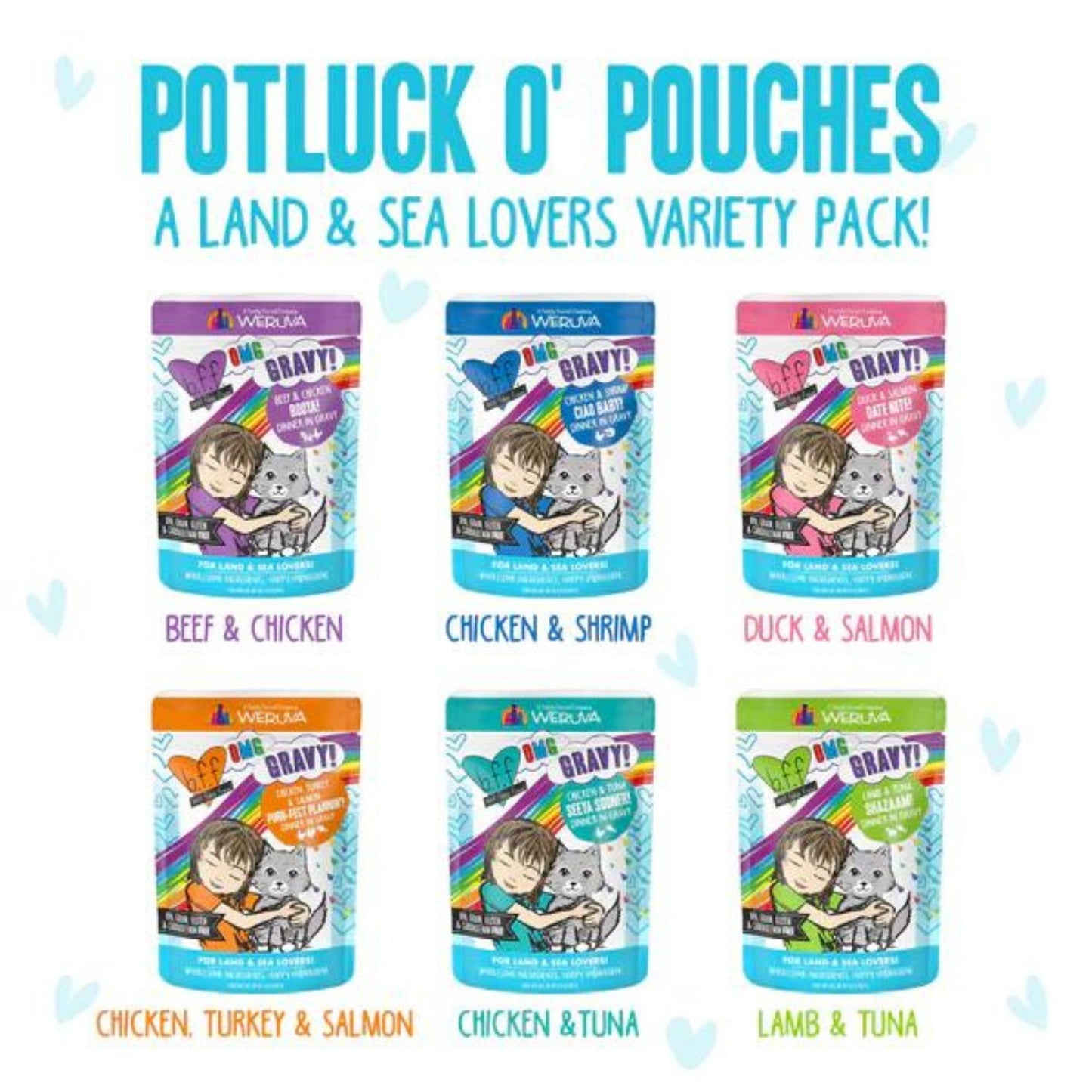 Potluck O’ Pouches Variety Pack – 12 Pouches (5 Flavor Combo, Grain-Free, High-Protein)