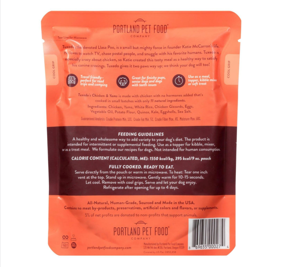 Portland Pet Tuxedo’s Chicken & Yams Homestyle Dog Meal – Human-Grade, Shelf-Stable Nutrition - Maple Pets