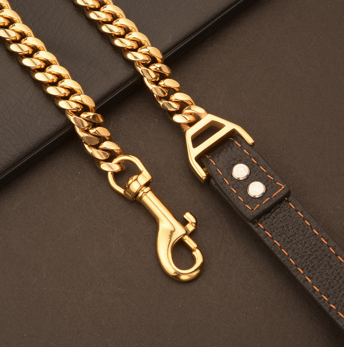 Heavy-Duty Cuban Chain Dog Collar – Stainless Steel & Titanium Steel for Training & Walking