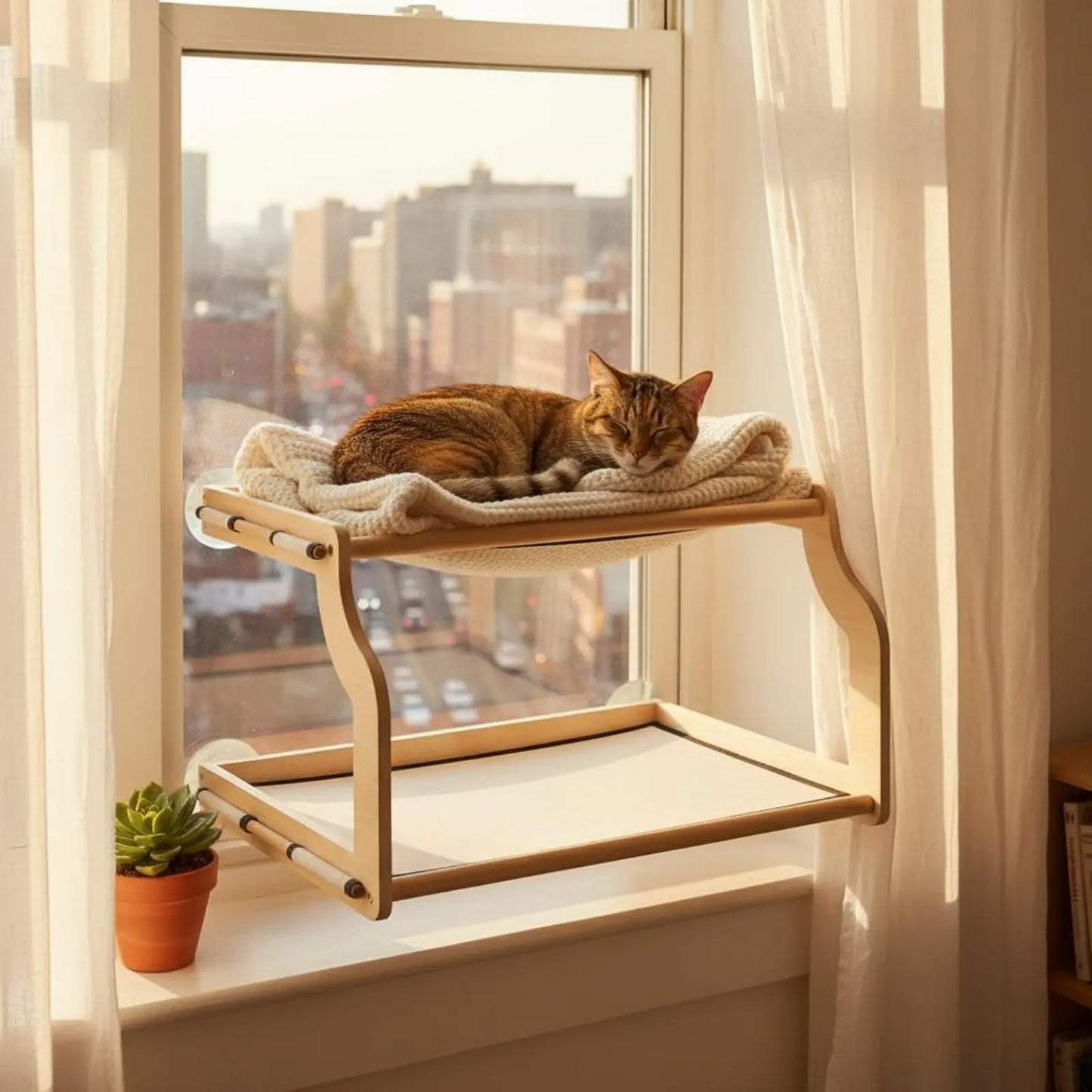 Window Mounted Cat Bed Easy-Mount Installation Bunk Cat Window Perch Pet Supplies Easy to Clean Breathable Mesh for Balcony