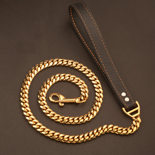 Heavy-Duty Cuban Chain Dog Collar – Stainless Steel & Titanium Steel for Training & Walking