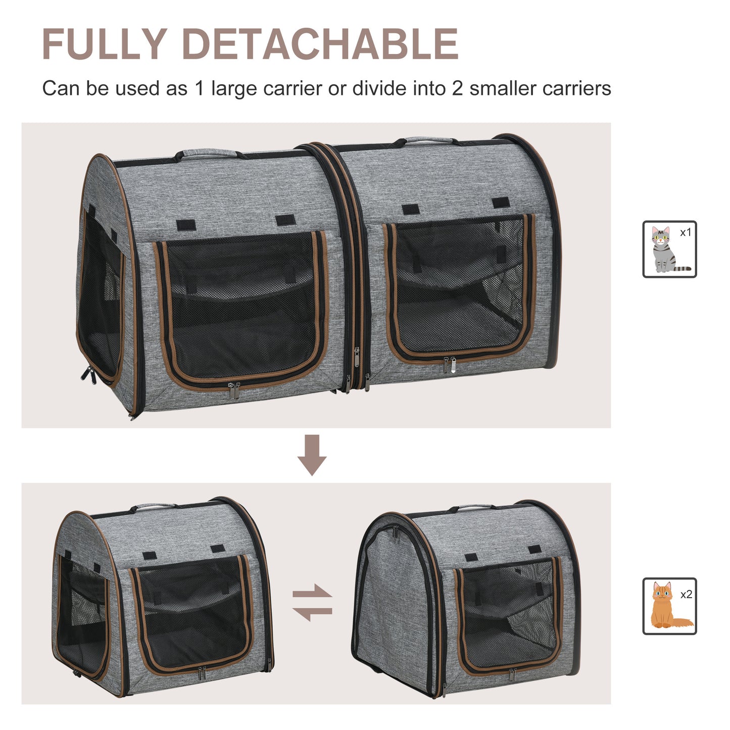 Portable Soft-Sided Cat Carrier with Divider – Dual-Compartment Travel Crate with Padded Design & Storage Bag