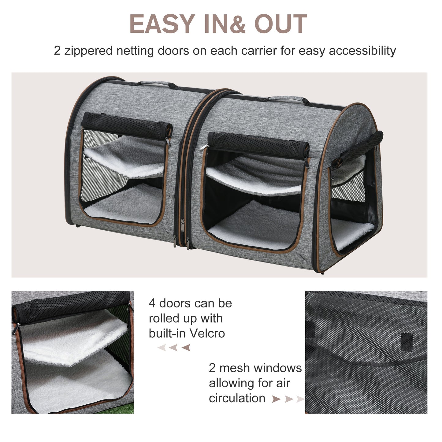 Portable Soft-Sided Cat Carrier with Divider – Dual-Compartment Travel Crate with Padded Design & Storage Bag