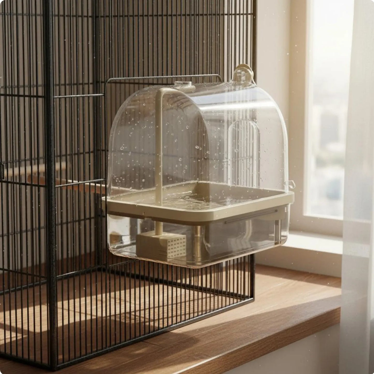 Hanging Avian Shower Transparent Panoramic View Enclosed Avian Bathing Box Parakeet Bath House Easy to Disassemble Pet Supplies