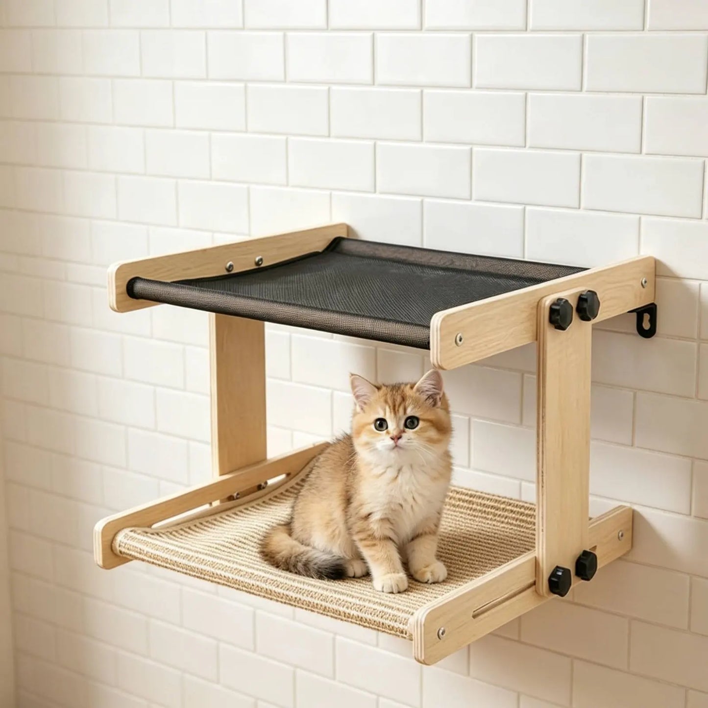 Window Mounted Cat Bed Easy-Mount Installation Bunk Cat Window Perch Pet Supplies Easy to Clean Breathable Mesh for Balcony