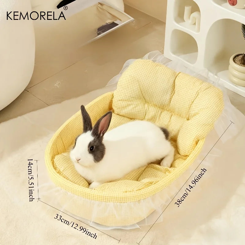 1PCS Fluffy Bunny Princess Nest Soft Plush Bed with Lace Edges Cozy Rabbit Bedding for Small Pets Hamsters Guinea Pigs