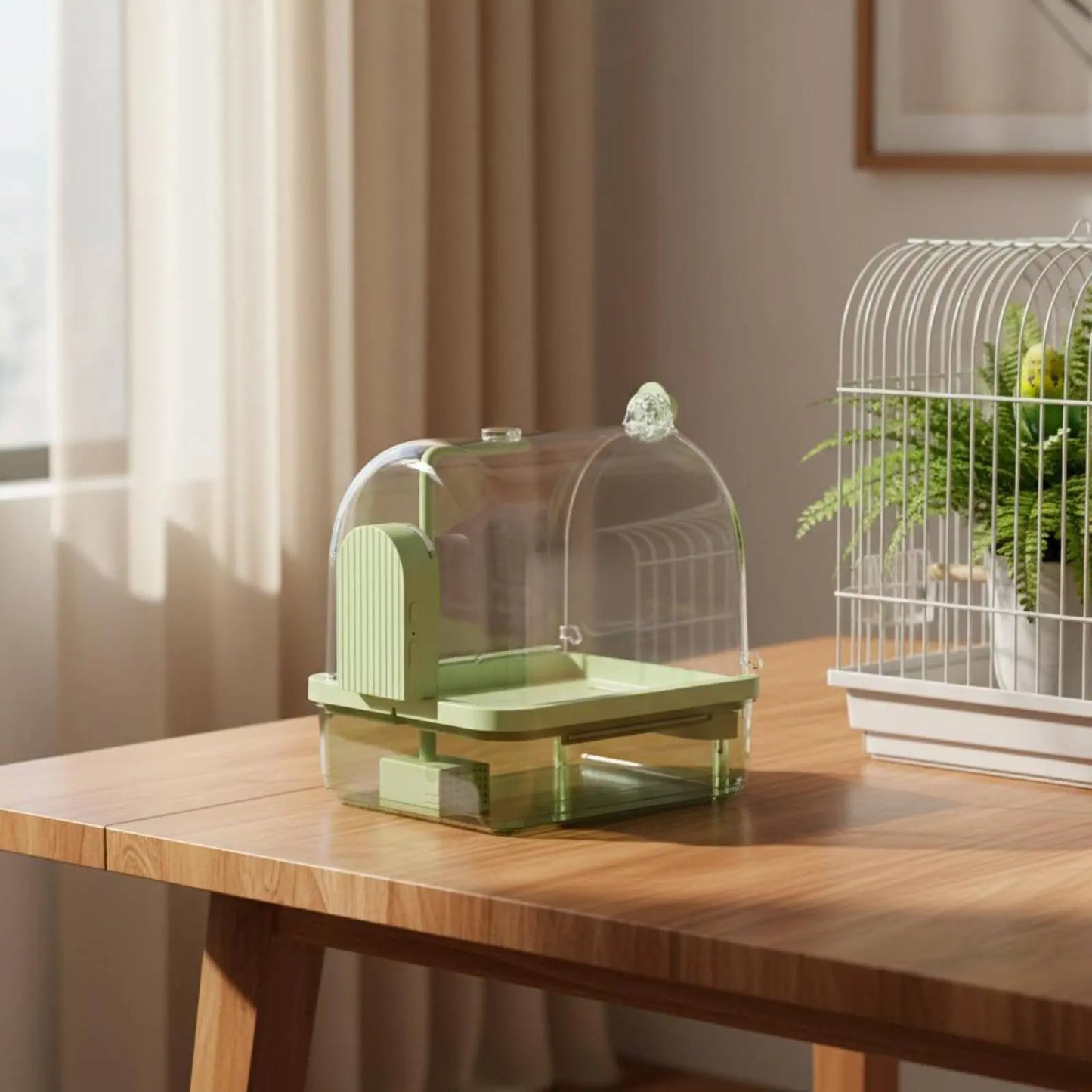 Hanging Avian Shower Transparent Panoramic View Enclosed Avian Bathing Box Parakeet Bath House Easy to Disassemble Pet Supplies