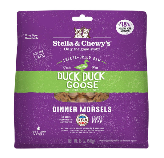 Stella & Chewy's Freeze-Dried Raw Cat Dinner Morsels – Grain Free, Protein Rich Cat & Kitten Food – Duck Duck Goose Recipe – 510g Bag