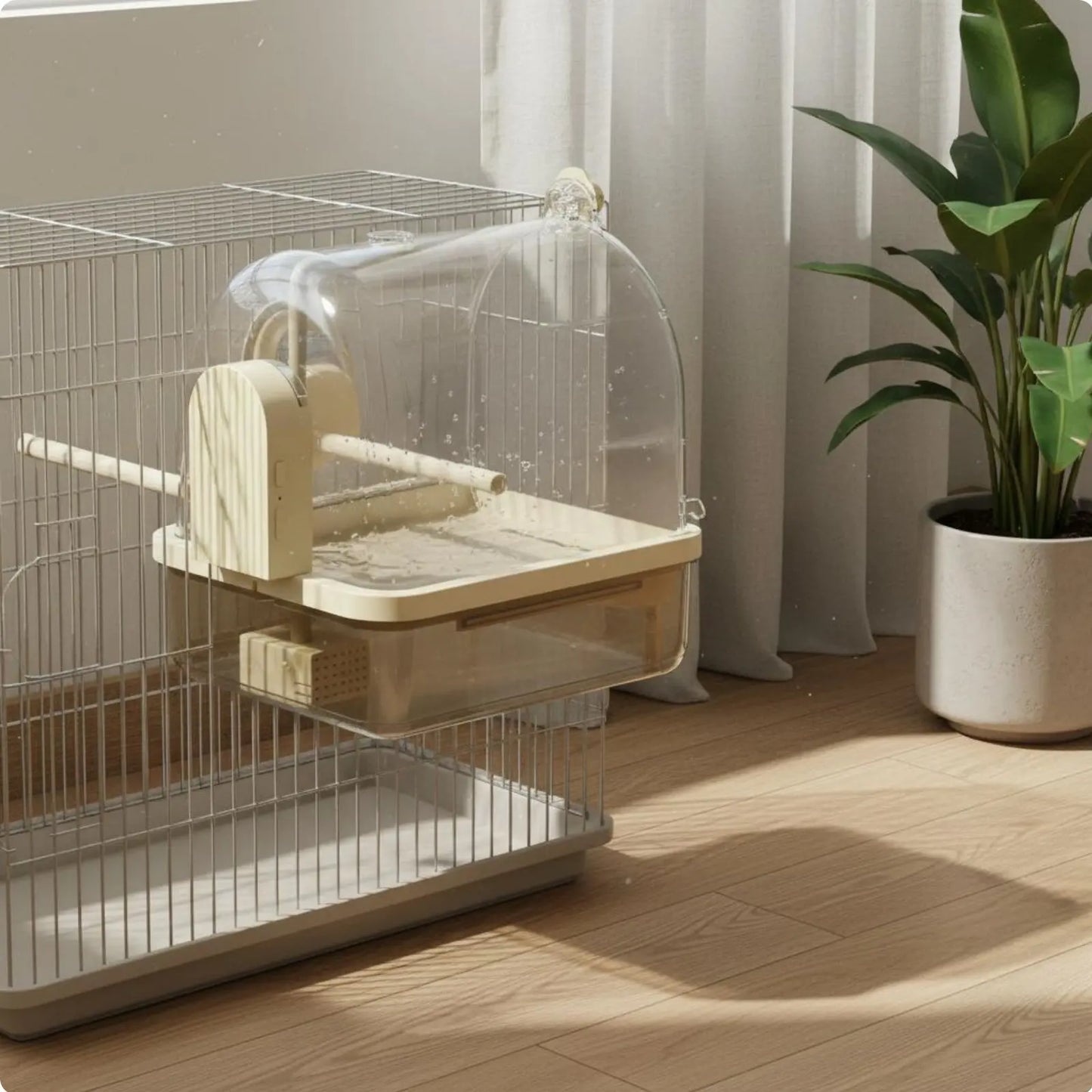 Hanging Avian Shower Transparent Panoramic View Enclosed Avian Bathing Box Parakeet Bath House Easy to Disassemble Pet Supplies