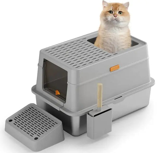 Stainless Steel Fully Enclosed Cat Litter Box – Large, Durable & Odor Resistant