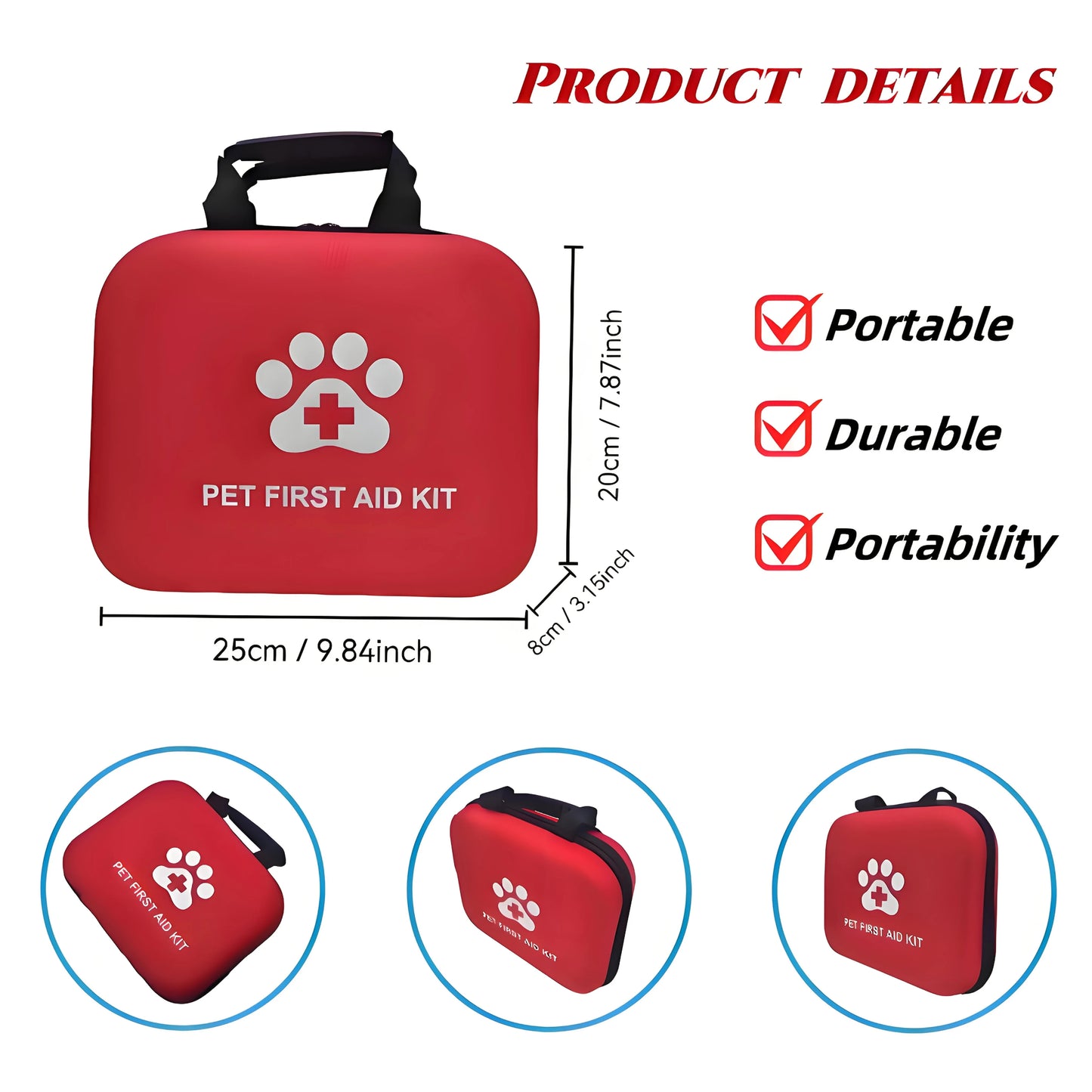 Portable EVA Pet First Aid Kit, Pet Emergency Care Kit, Cat and Dog Nail Clippers, Vehicle Pet Emergency Kit