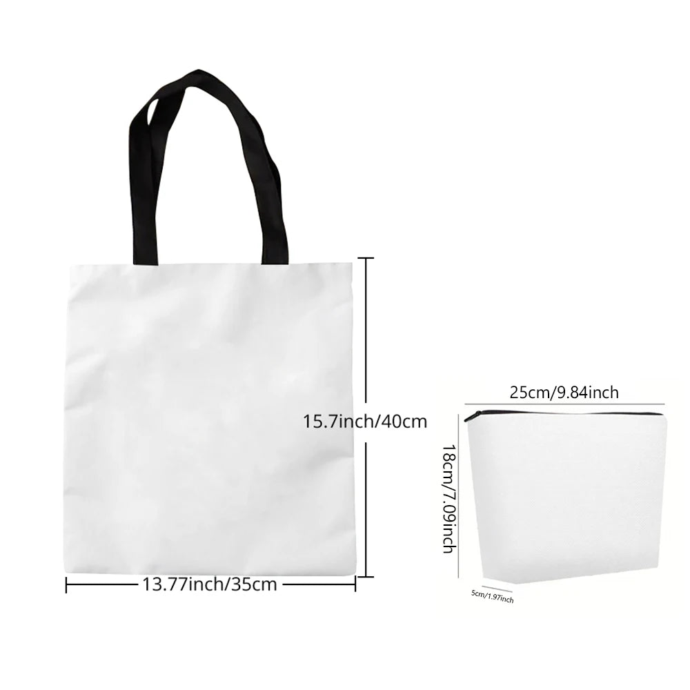 Chihuahua Tote Bag White I Love You Dog Print Shoulder Bags And Cosmetic Bag Combination Pet Lover Storage Pouch