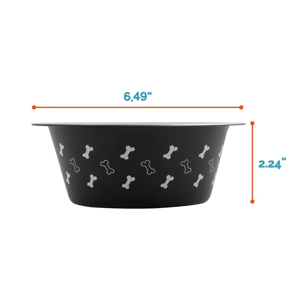 Stainless Steel Dog Bowl with Bone Design Pet Food Water Feeder Dish 760ml Anti Slip Non Skid Heavy Duty Pet Supplies for Dogs Cats Pets