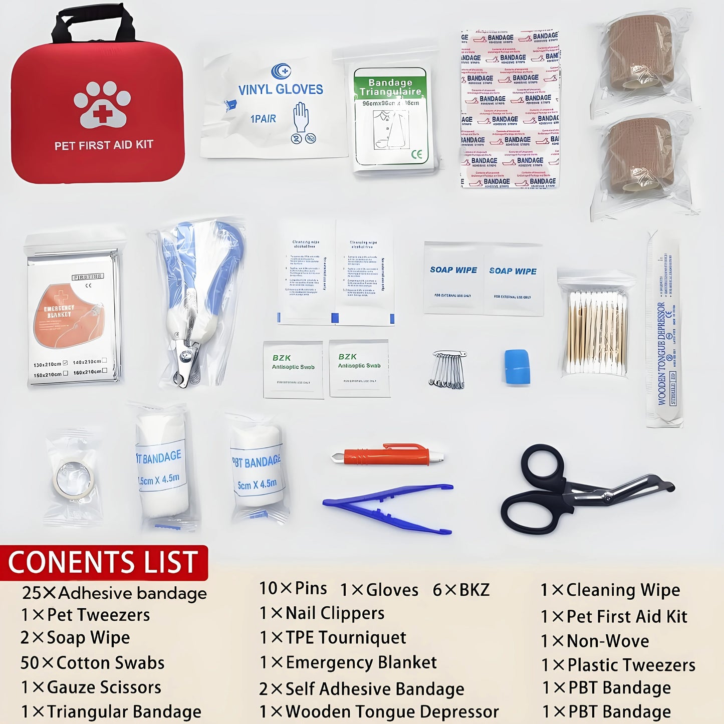 Portable EVA Pet First Aid Kit, Pet Emergency Care Kit, Cat and Dog Nail Clippers, Vehicle Pet Emergency Kit